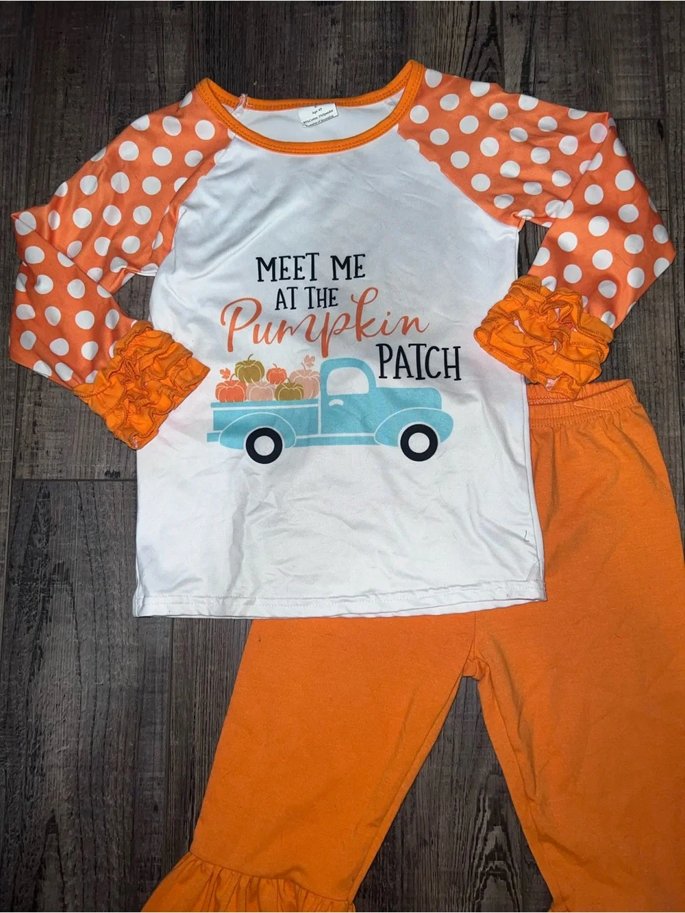 Meet Me at The Pumpkin Patch Orange Polka Dot Sleeve Outfit